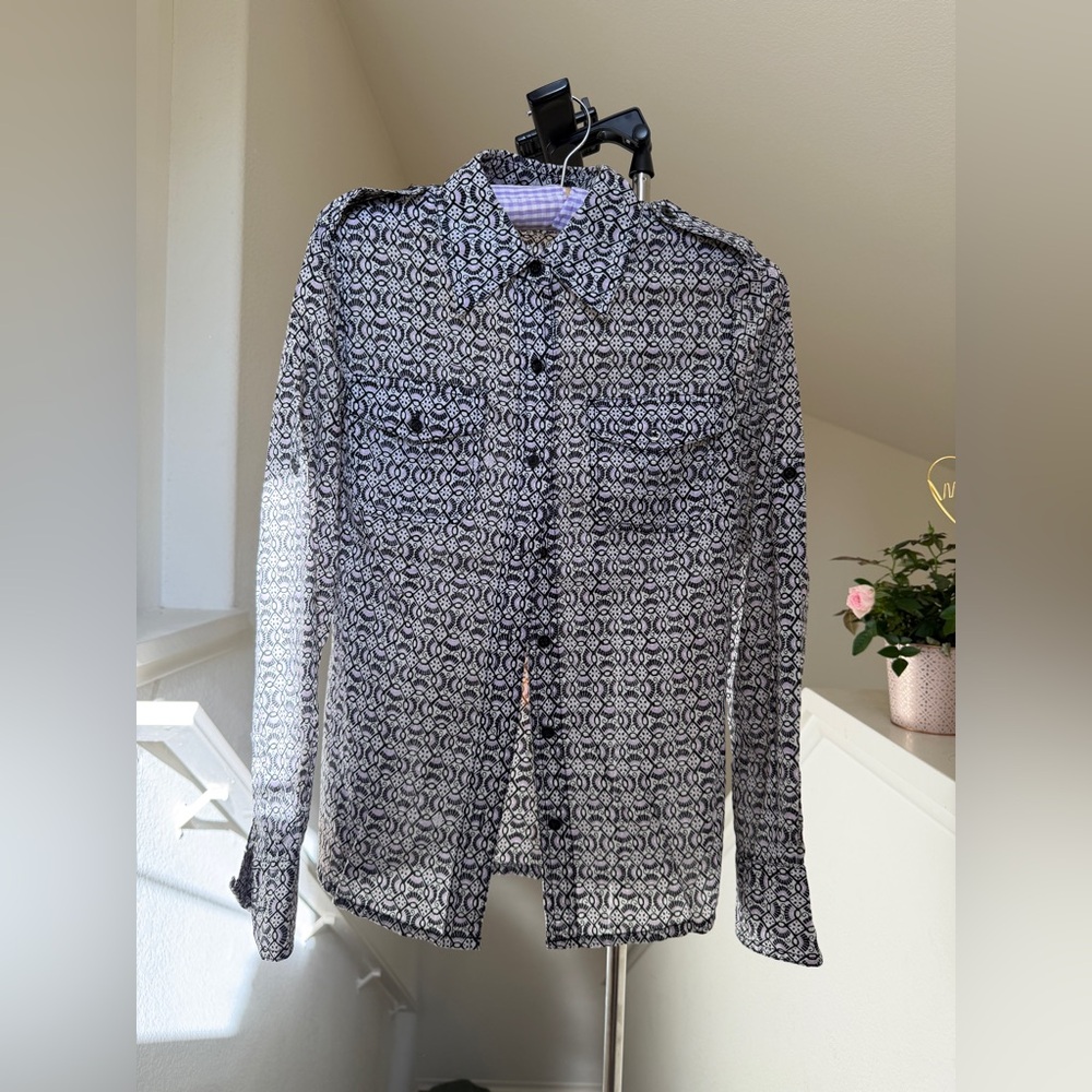 Tory Burch Black and White Printed Button-Down Shirt